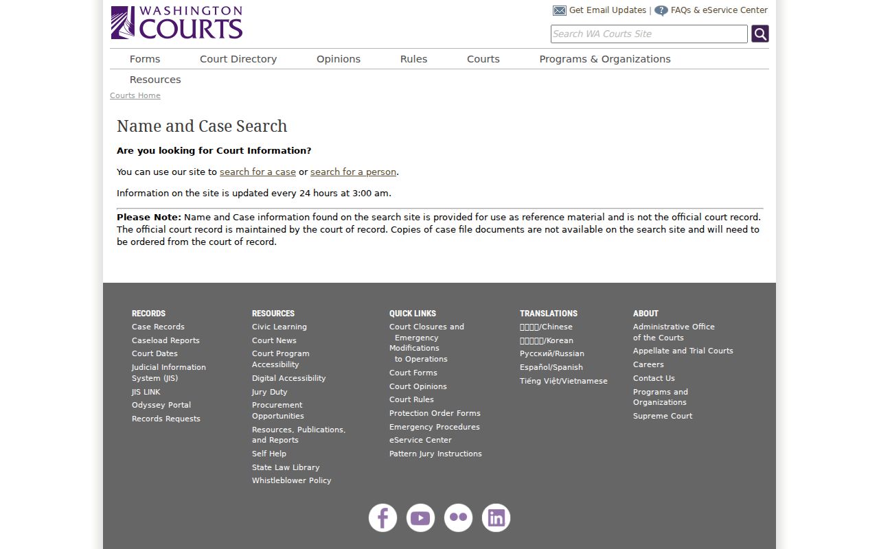 North Lynnwood people search through Washington Courts name and case search