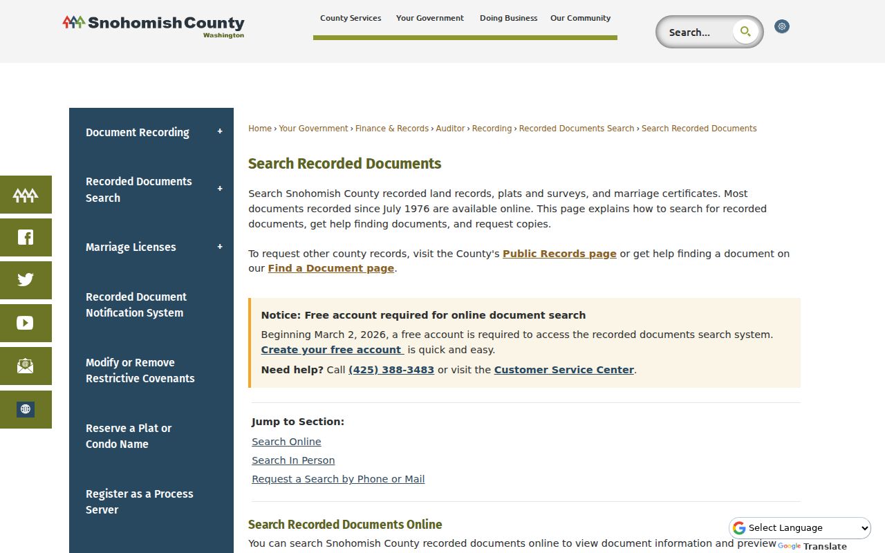 North Lynnwood public records recording search instructions