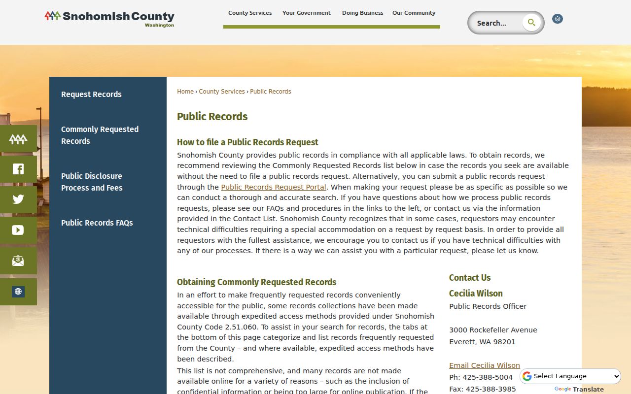 North Lynnwood public records county request routing page